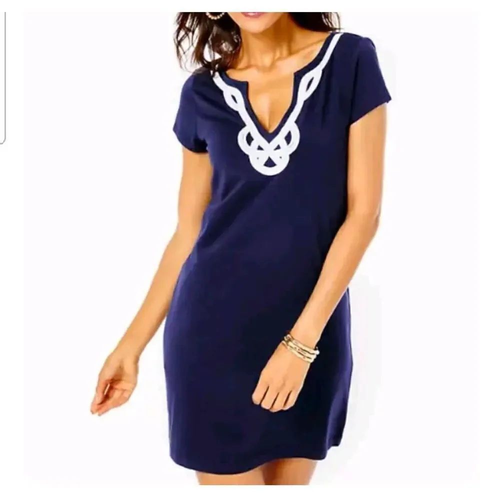 Lilly Pulitzer Womens Brewster Short Sleeve T-Shirt Dress In True Navy sz Small